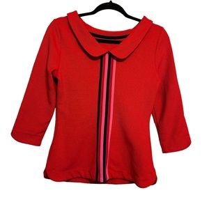 Boden Poinsettia Stipe 3/4 Sleeve Blouse Christmas Size 6